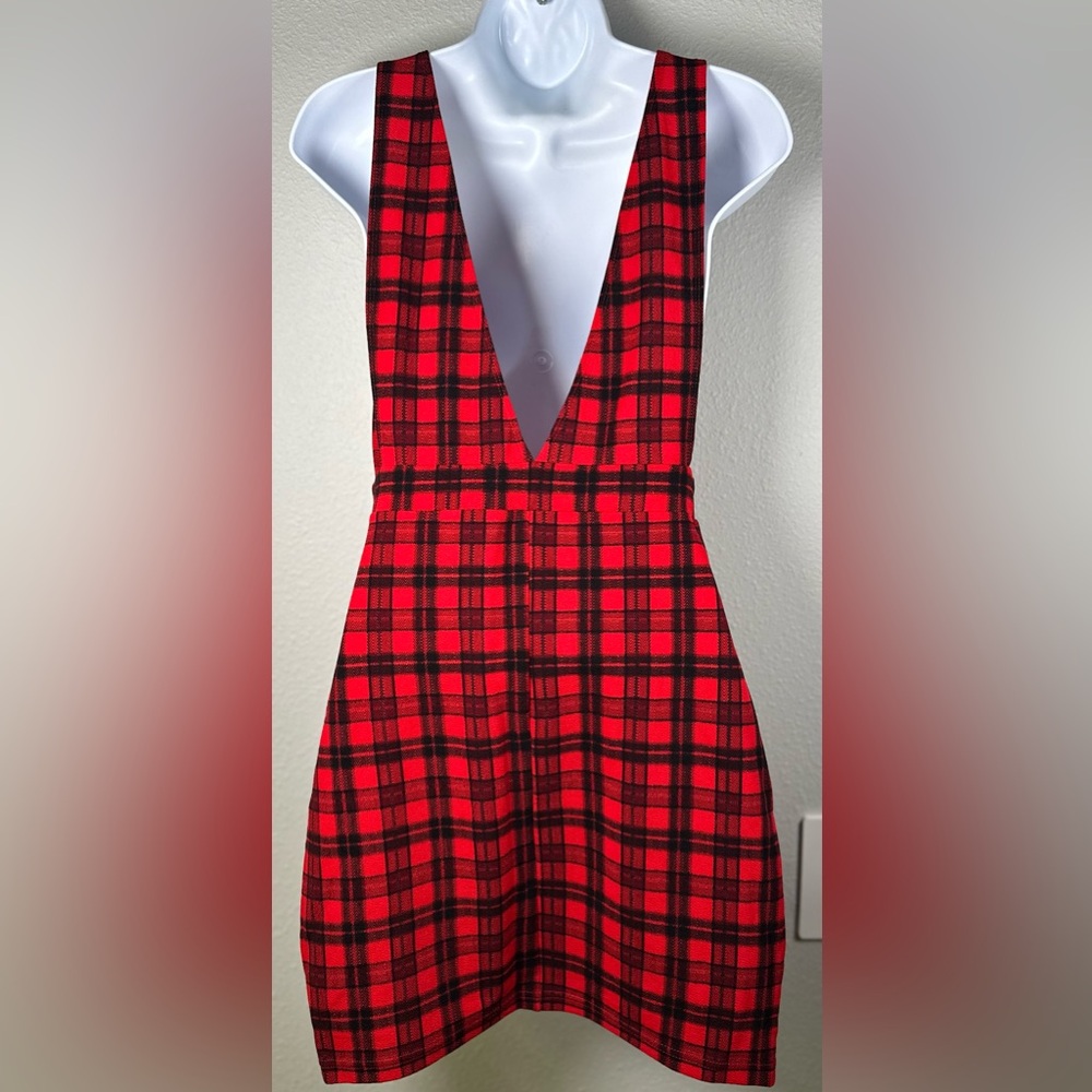SHEIN Women’s Red Plaid Overall Dress Size Small - Picture 2 of 9